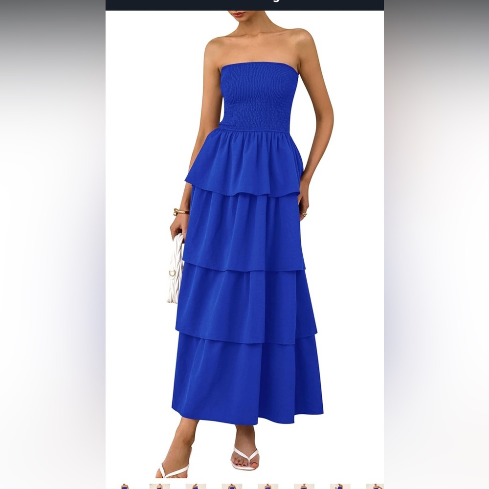 Elegant Blue Strapless Tiered Dress